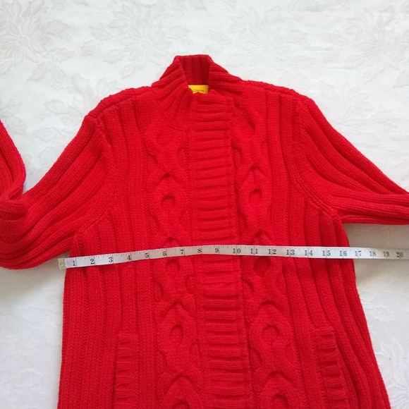 St John wool aran cable knit red cardigan - Picture 5 of 10